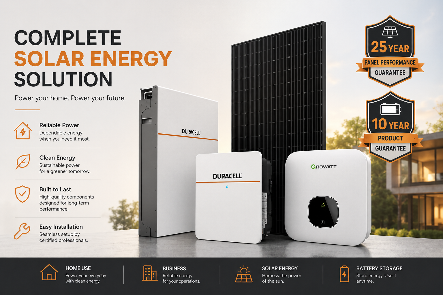 Solar energy equipment backed by manufacturer warranty